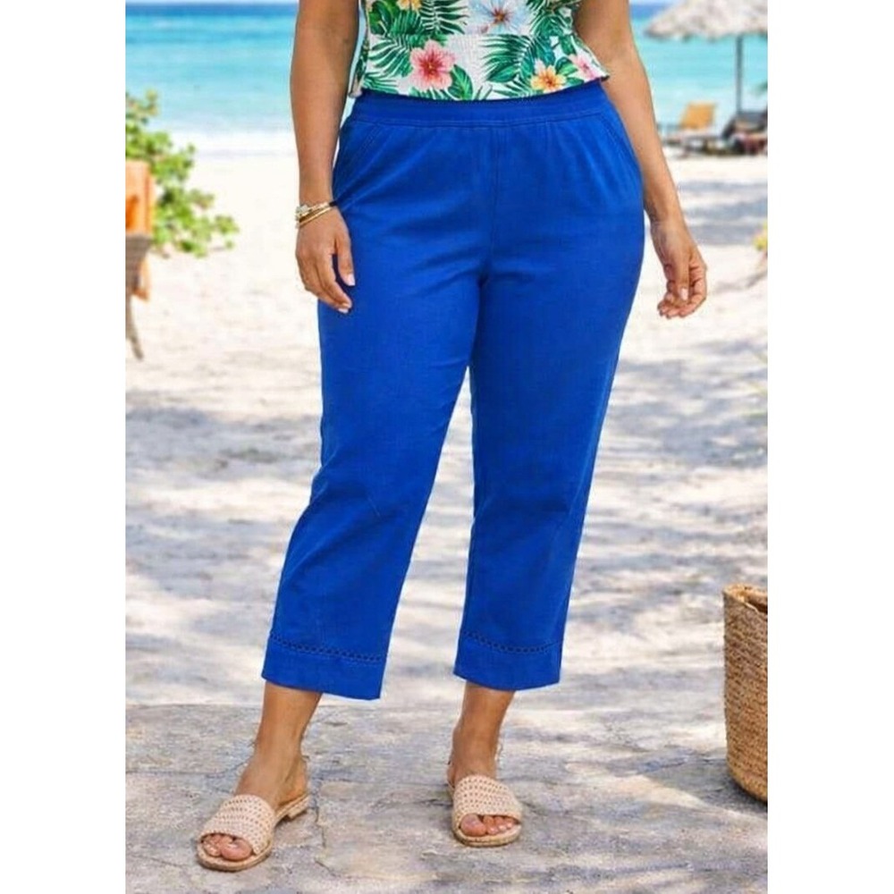 Crown & Ivy Ollie Blue Ankle Pant Womens‎ 16W Plus Crochet Trim New CA83997Q15